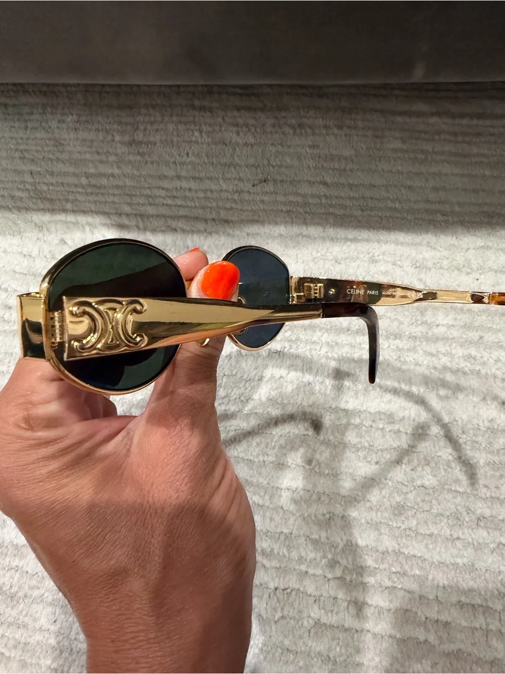 Gold Frame Oval Sunglasses with Dark Green Lenses